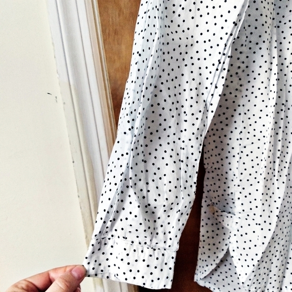 LOFT Cotton Button Down Shirt Polka Dots Medium - Picture 6 of 8